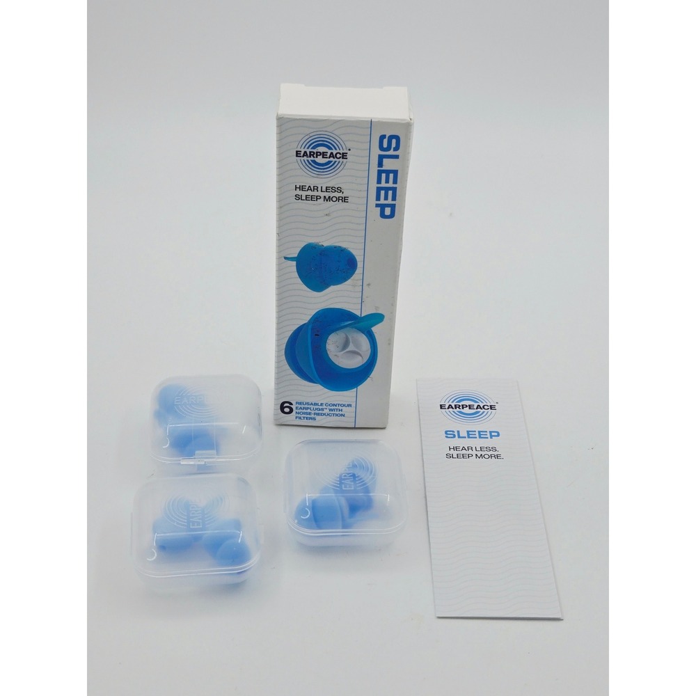 EarPeace SLEEP Reusable Contour Earplugs 6 Pack Blue Noise Reduction Travel NEW
